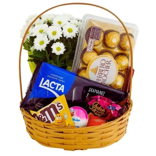 Cesta De Chocolates E Flores